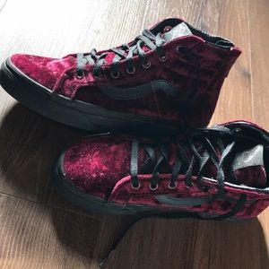 Velvet high top vans burgundy color